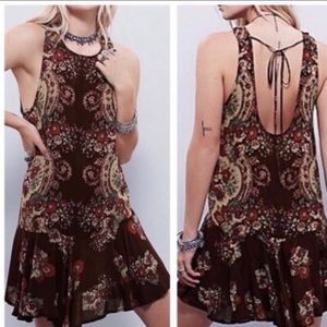 Free People Intimately Dobby Dot Slip Tunic/Mini Dress Sz. S Burgundy and Tan.